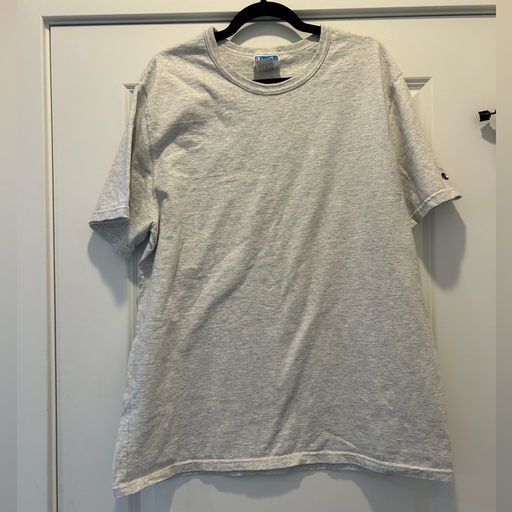 Champion Classic Heather Gray Short Sleeve T-Shirt Logo Sleeve Tee Size XL